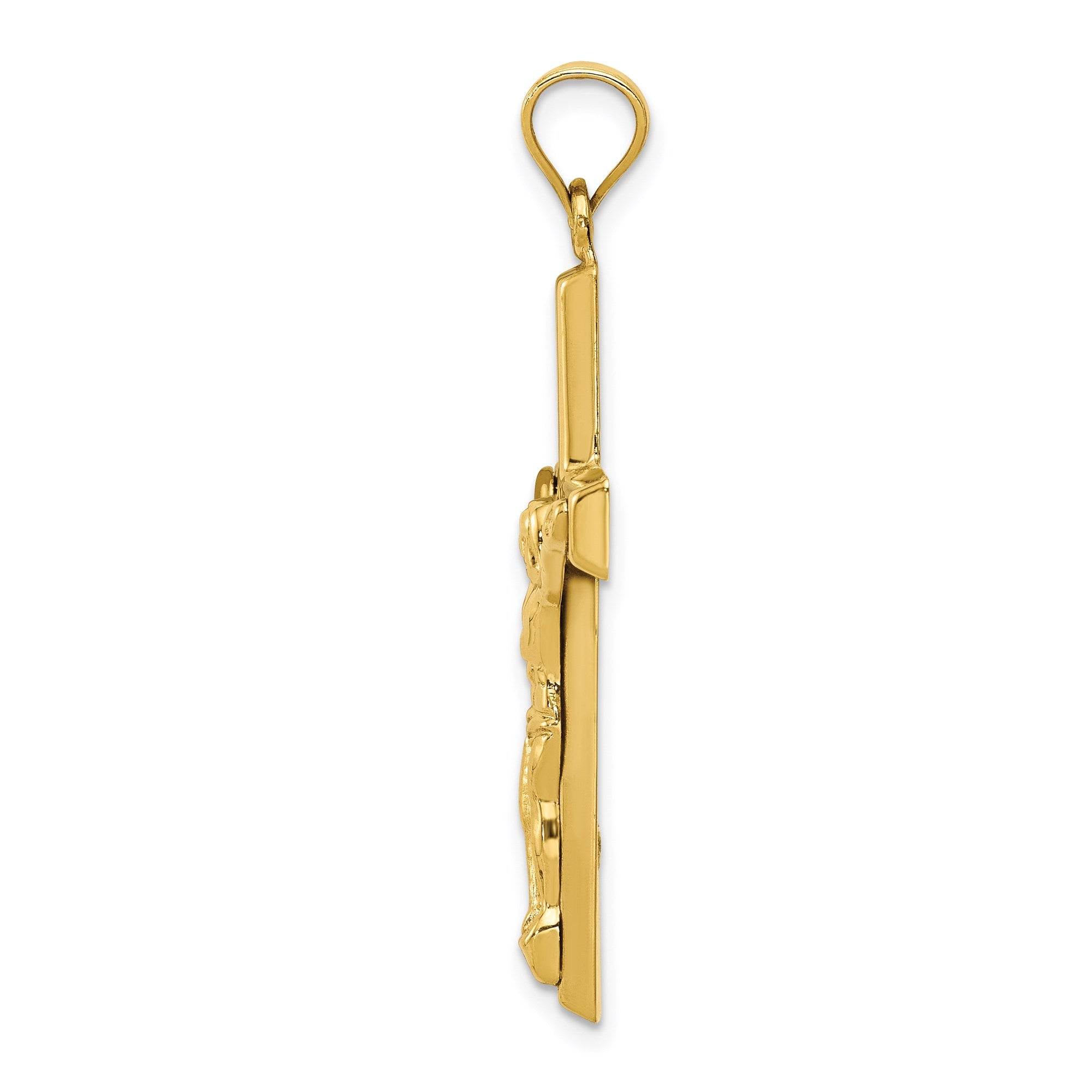 14k Yellow Gold High Polished Crucifix Jesus Pendant, 40x21mm