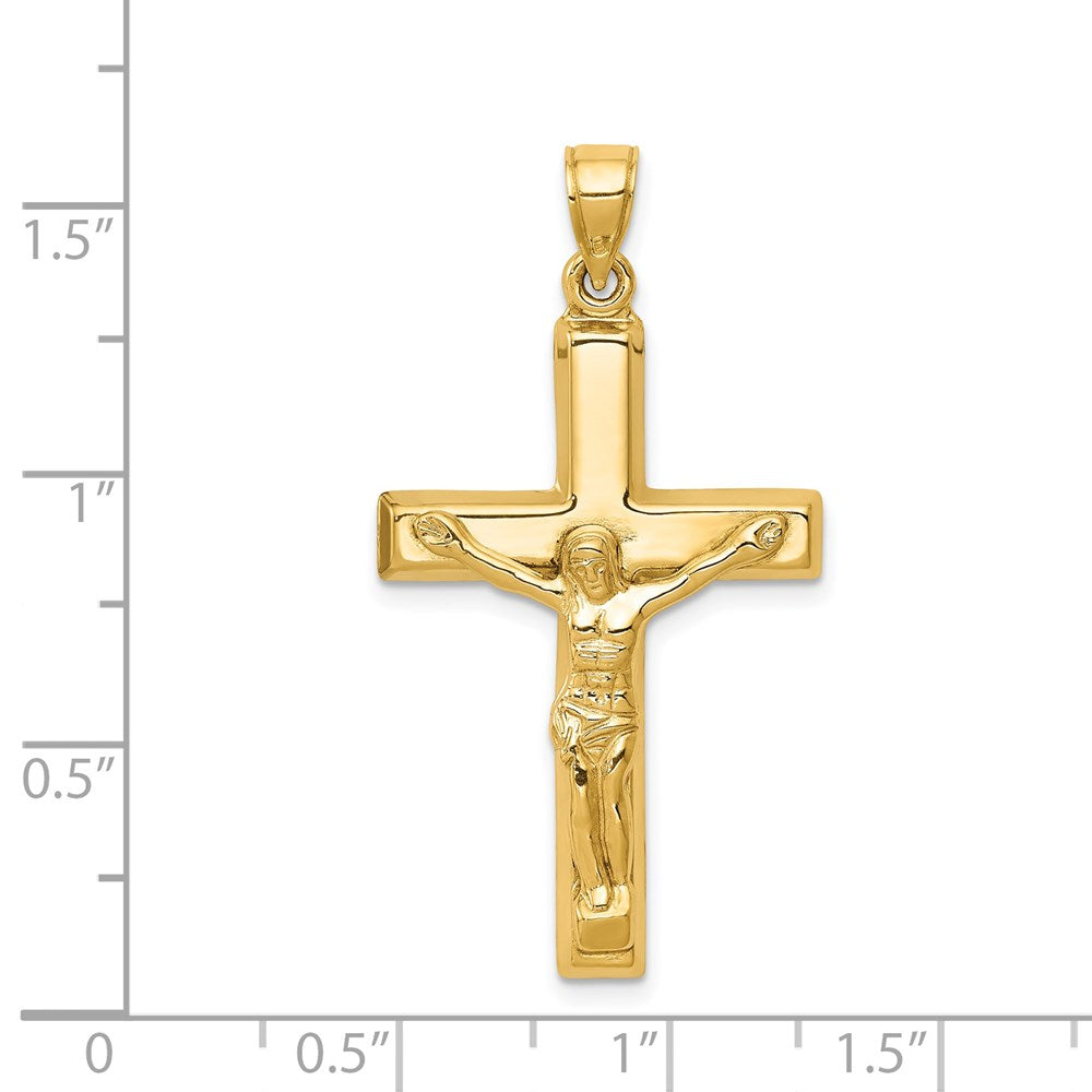 14k Yellow Gold High Polished Crucifix Jesus Pendant, 40x21mm