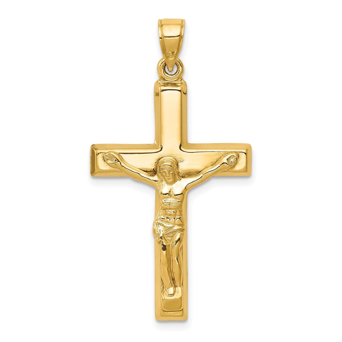 14k Yellow Gold High Polished Crucifix Jesus Pendant, 40x21mm