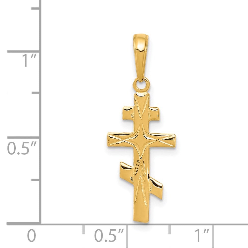 14k Real Solid Yellow Gold Eastern Orthodox Cross Pendant, 27x11mm
