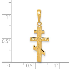 14k Real Solid Yellow Gold Eastern Orthodox Cross Pendant, 27x11mm