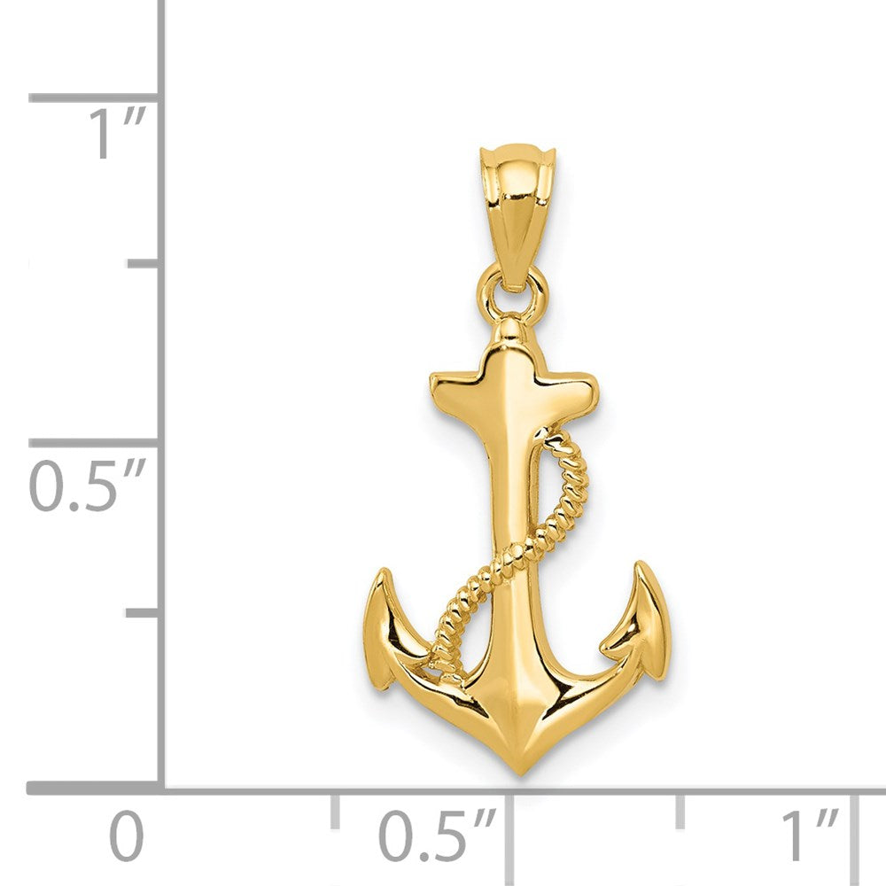 14k Yellow Solid Gold Anchor Pendant, 22x12mm