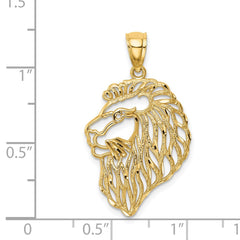 14k Yellow Gold Diamond-Cut Lion Head Pendant, 23x17mm