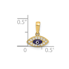 14K Yellow Gold Evil Eye Pendant with CZ Stones and Enamel, 11x10mm