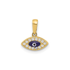 14K Yellow Gold Evil Eye Pendant with CZ Stones and Enamel, 11x10mm
