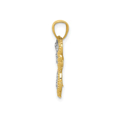 14k Yellow White and Rose Gold Diamond Cut Butterfly Pendant, 16x26mm