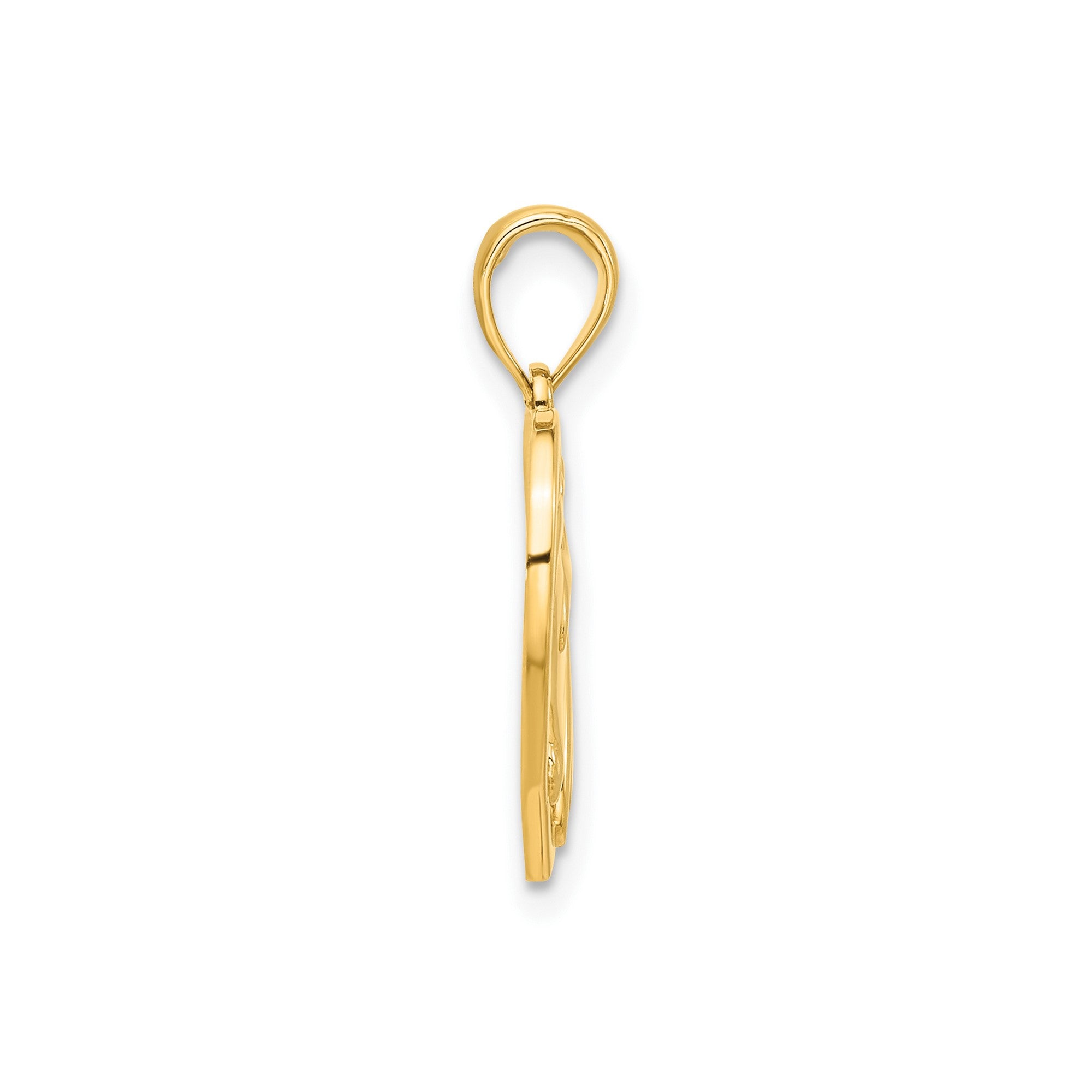 14k Yellow Gold Horse Head And Heart Pendant, 22x15mm