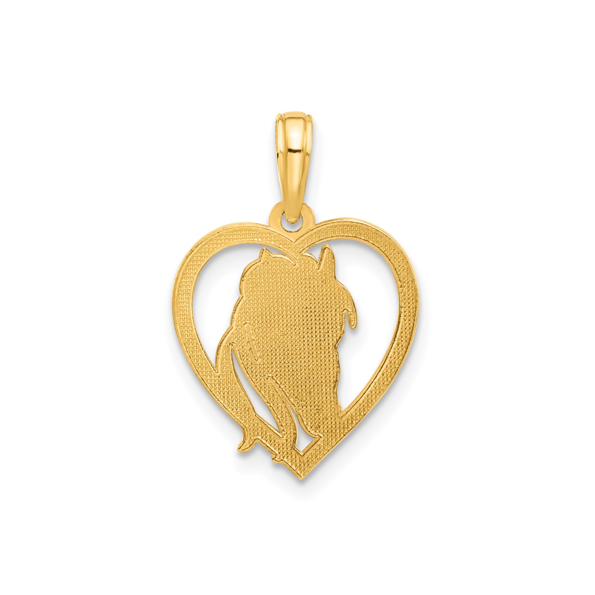 14k Yellow Gold Horse Head And Heart Pendant, 22x15mm