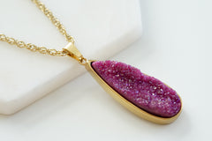 Druzy Collection - Magenta Quartz Drop Necklace (Limited Edition) fine designer jewelry for men and women