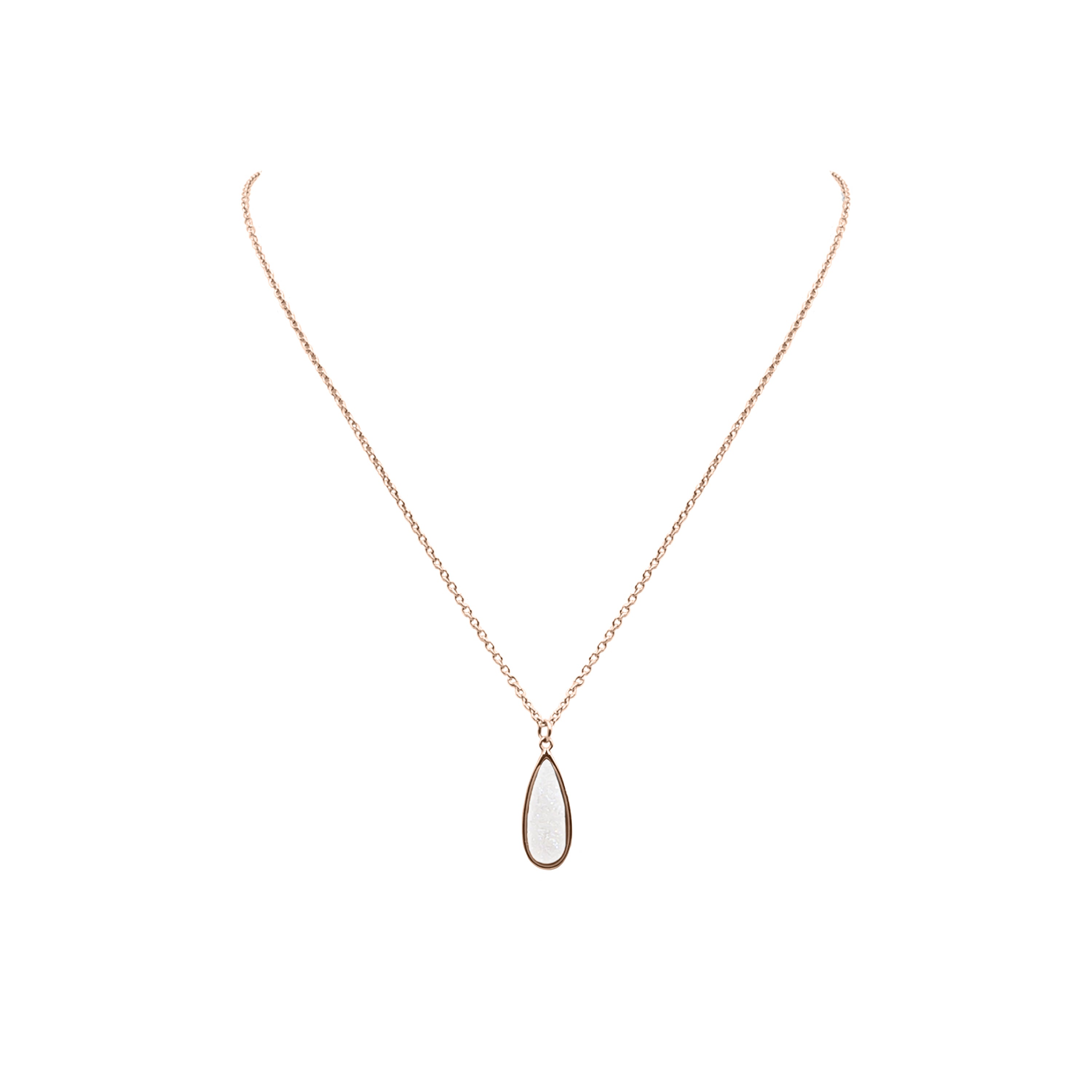 Druzy Collection - Rose Gold Petite Quartz Drop Necklace fine designer jewelry for men and women