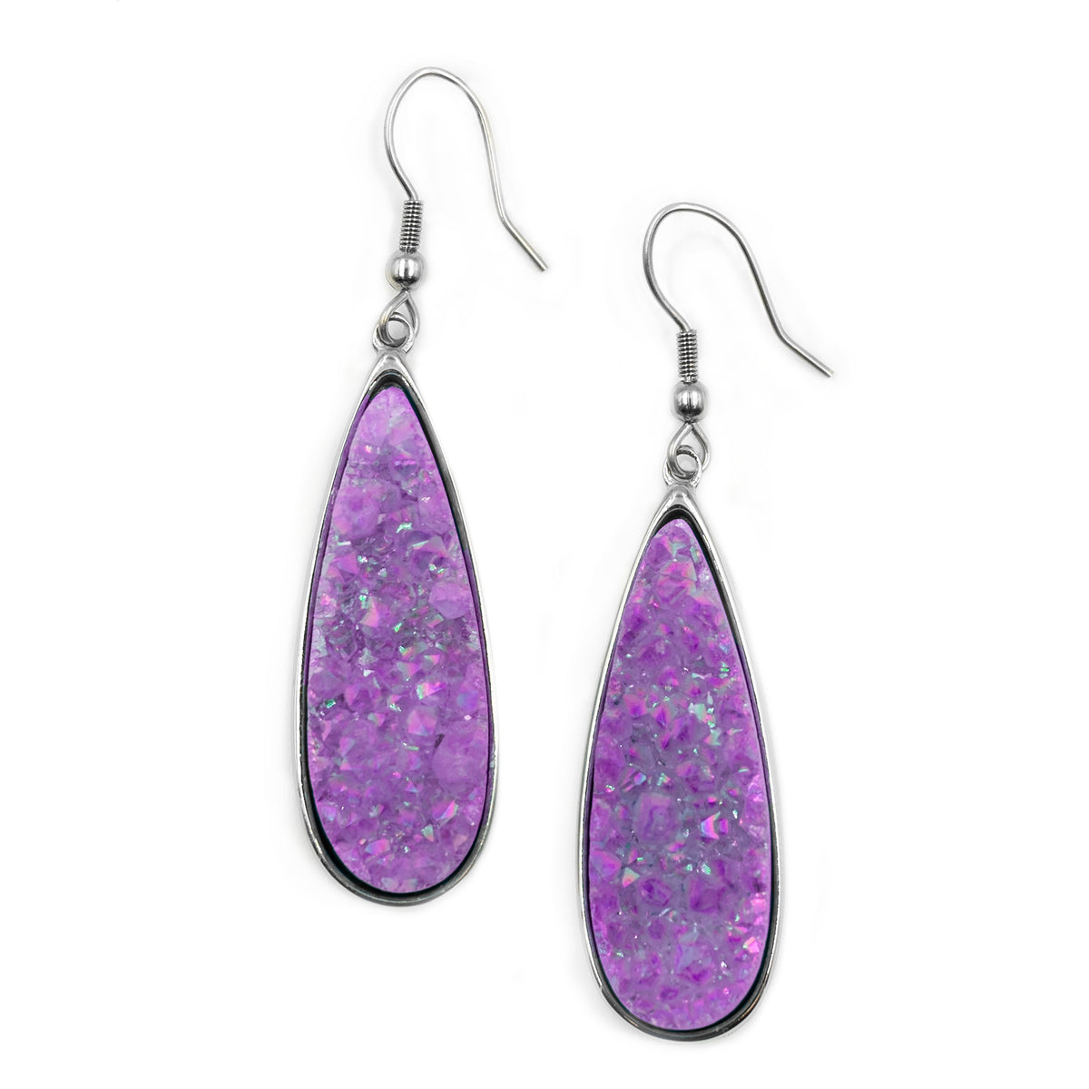Druzy Collection - Silver Royal Quartz Drop Earrings fine designer jewelry for men and women