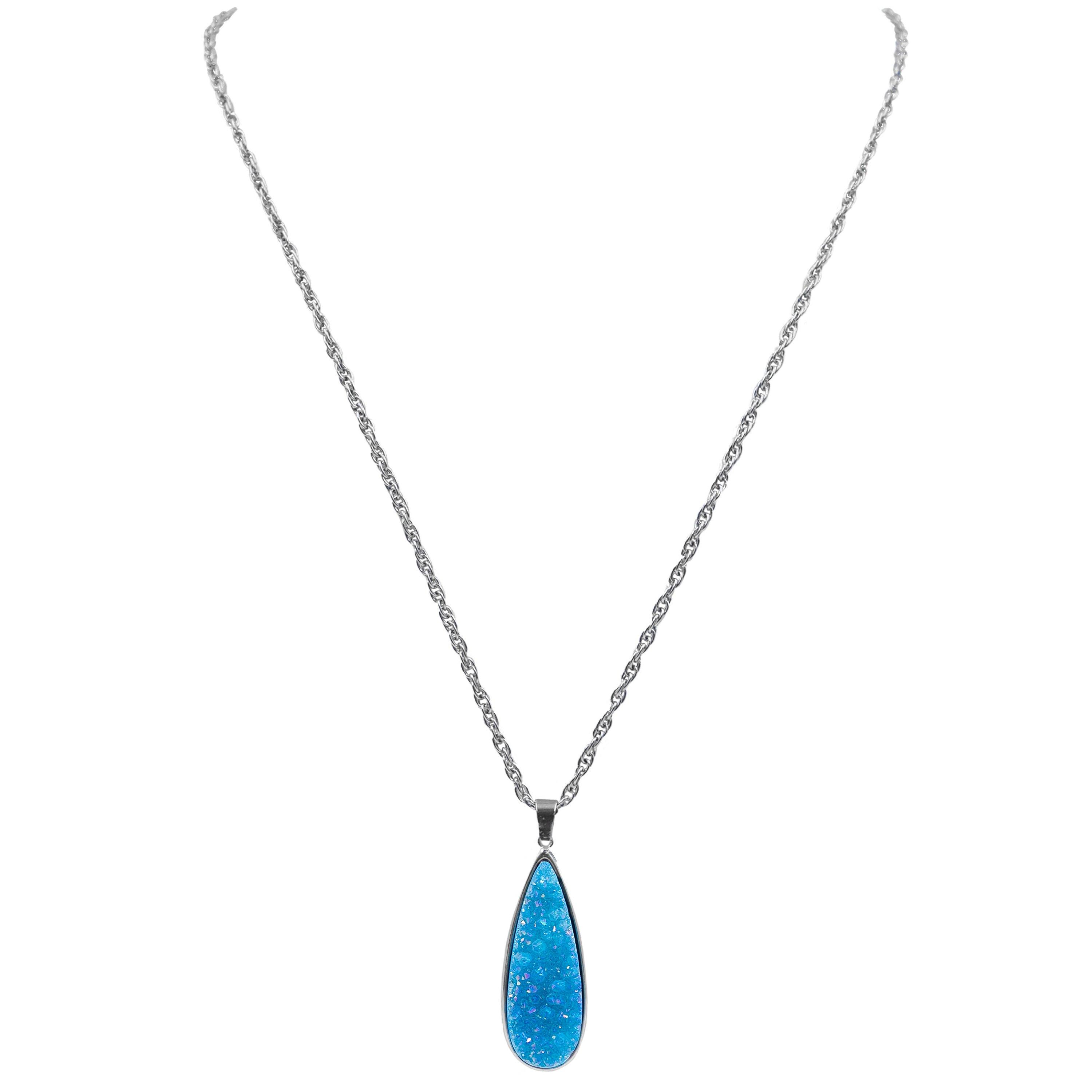 Druzy Collection - Silver Azure Quartz Drop Necklace fine designer jewelry for men and women