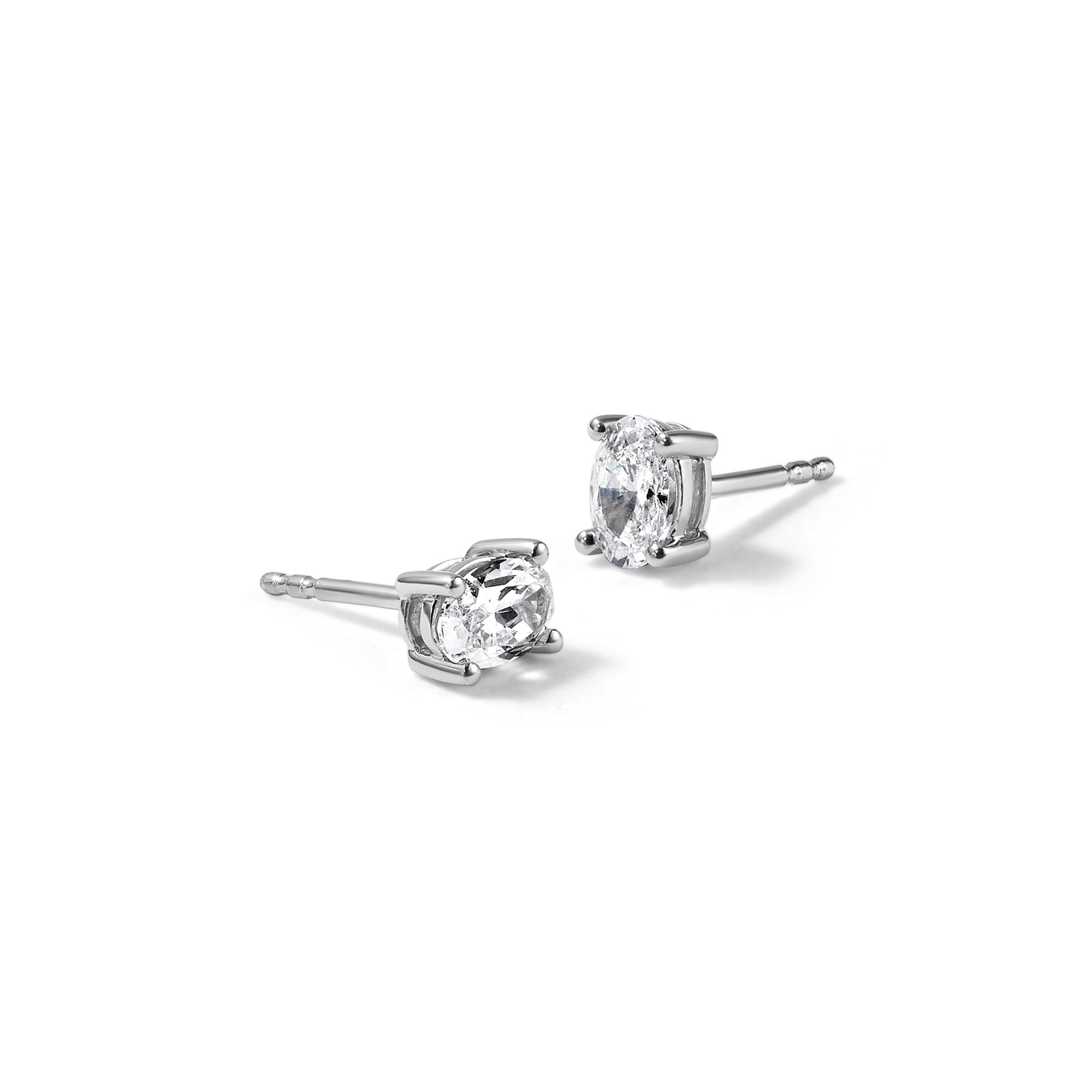14k White Gold Lab Grown Diamond VS/SI+ G+ Oval Four Prong Stud Earrings