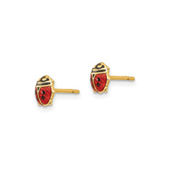 14K Real Yellow Gold and Red and Black Enamel Ladybug Post Stud Earrings