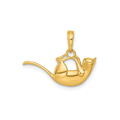 14k Yellow Gold Kitty Cat Hanging Charm Pendant, 22x17mm