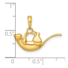 14k Yellow Gold Kitty Cat Hanging Charm Pendant, 22x17mm