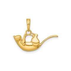 14k Yellow Gold Kitty Cat Hanging Charm Pendant, 22x17mm