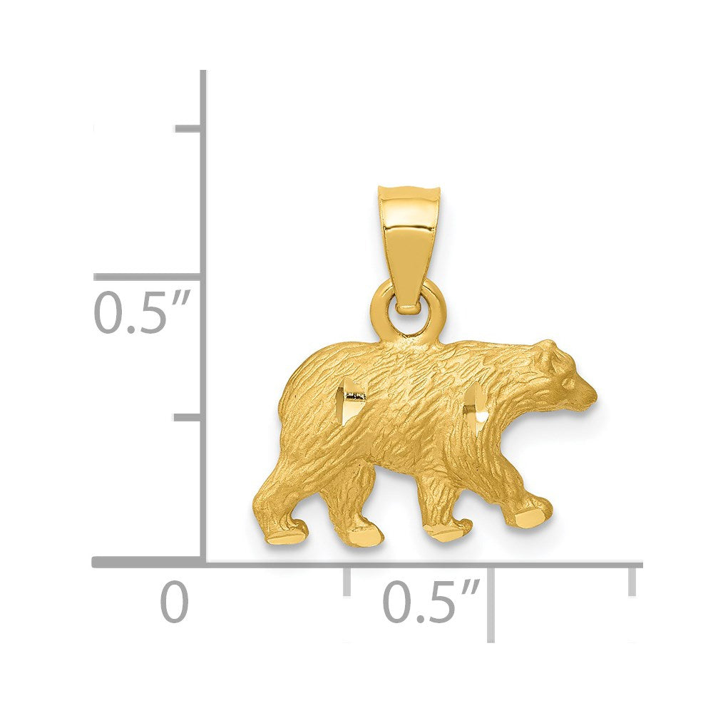 14K Yellow Solid Gold Bear Pendant Charm Pendant, 12x10mm