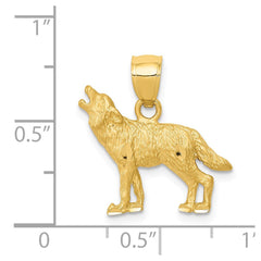 14k Yellow Gold Diamond Cut Wolf Pendant Charm, 18mm