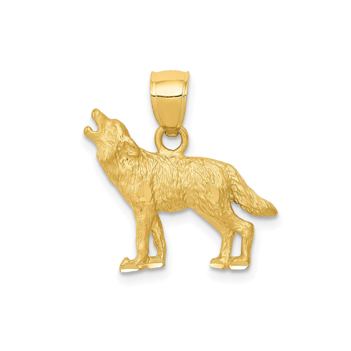 14k Yellow Gold Diamond Cut Wolf Pendant Charm, 18mm