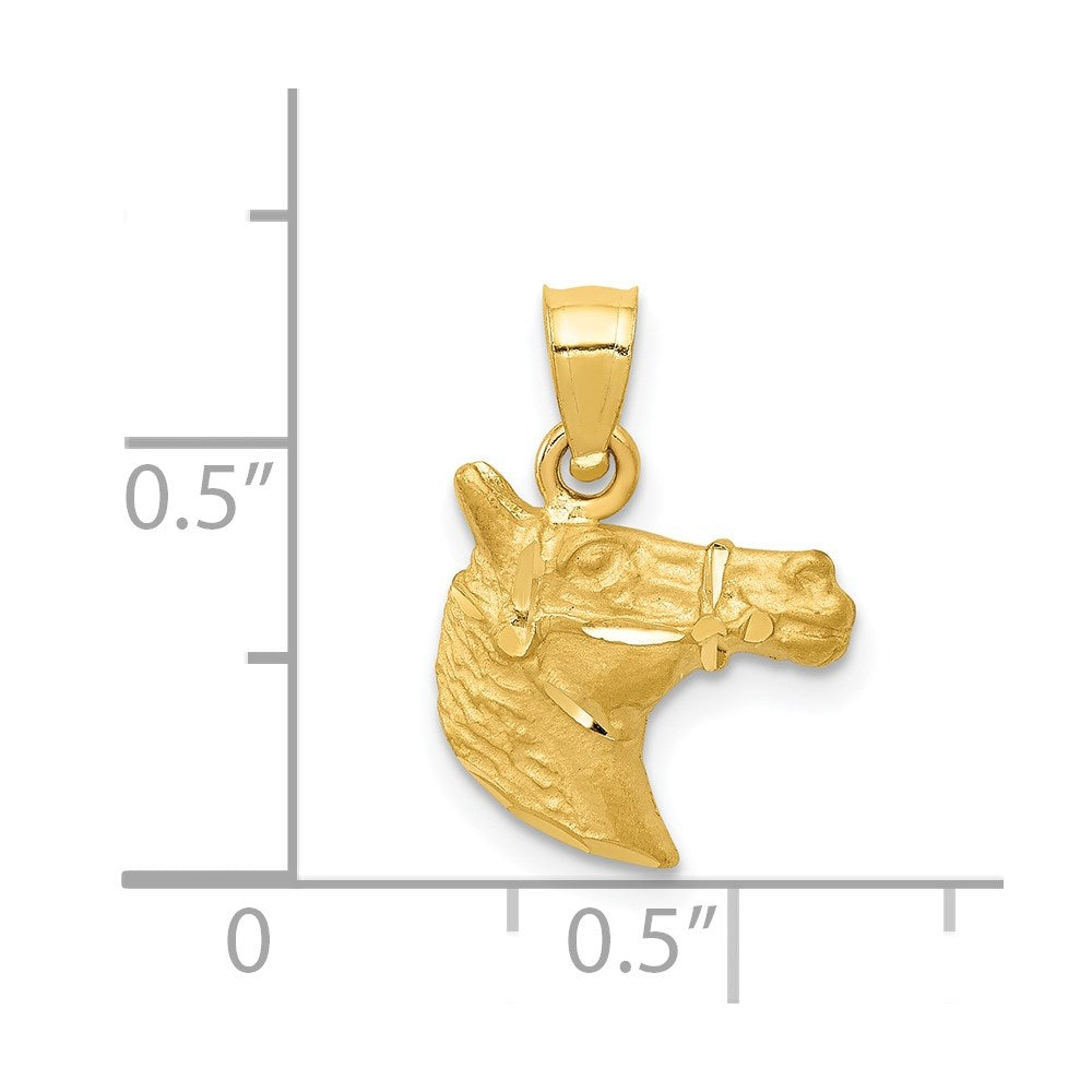 14K Yellow Gold Horse Head Pendant, 17x13mm