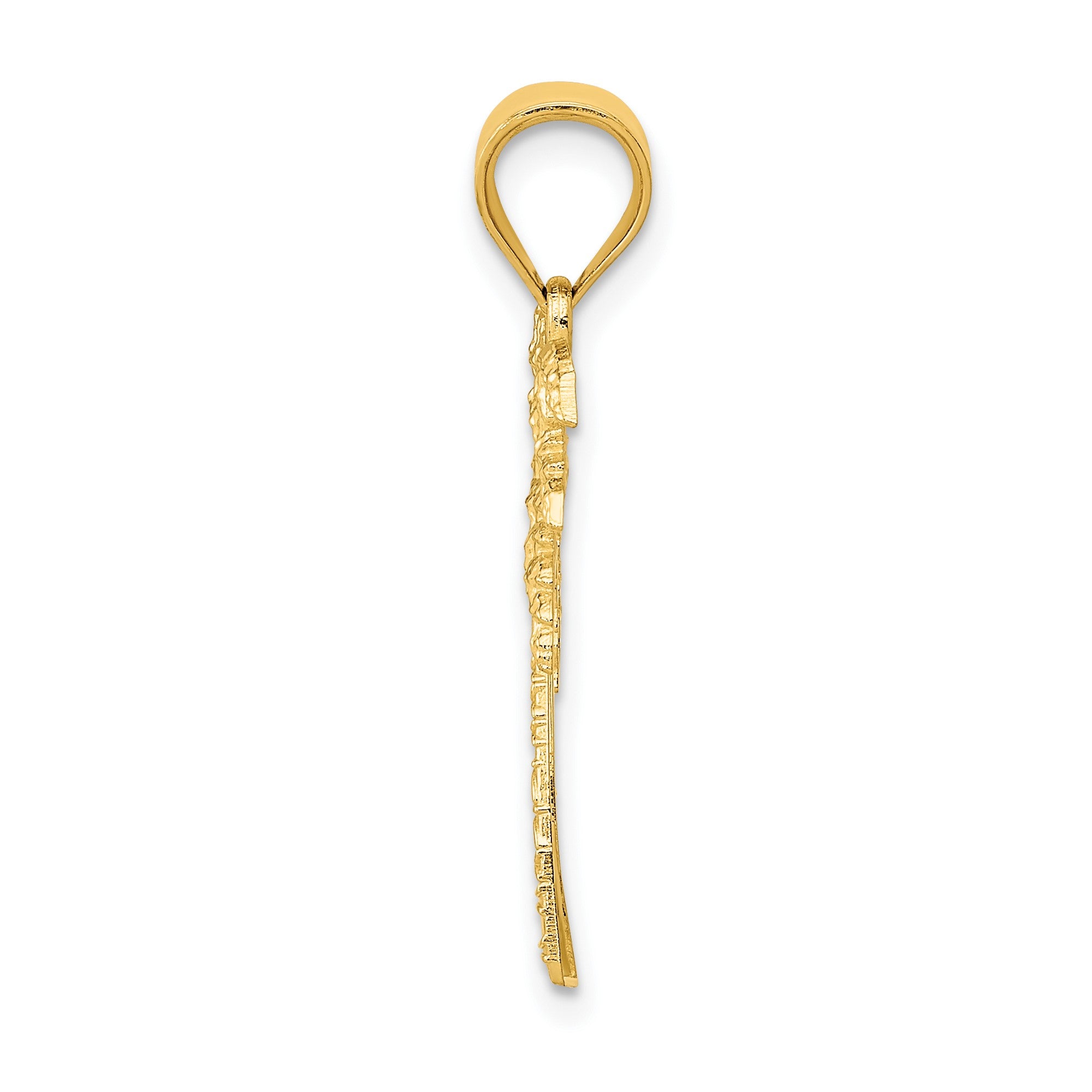 14k Solid Yellow Gold Palm Summer Tree Pendant, 26x13mm
