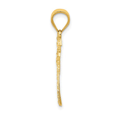 14k Solid Yellow Gold Palm Summer Tree Pendant, 26x13mm