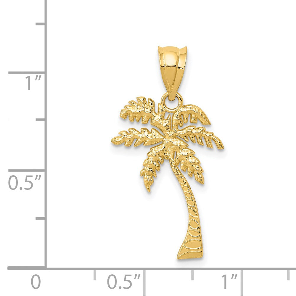 14k Solid Yellow Gold Palm Summer Tree Pendant, 26x13mm
