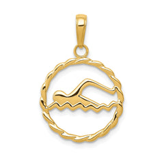 14k Yellow Gold Swimming Pendant, 16mm Diameter
