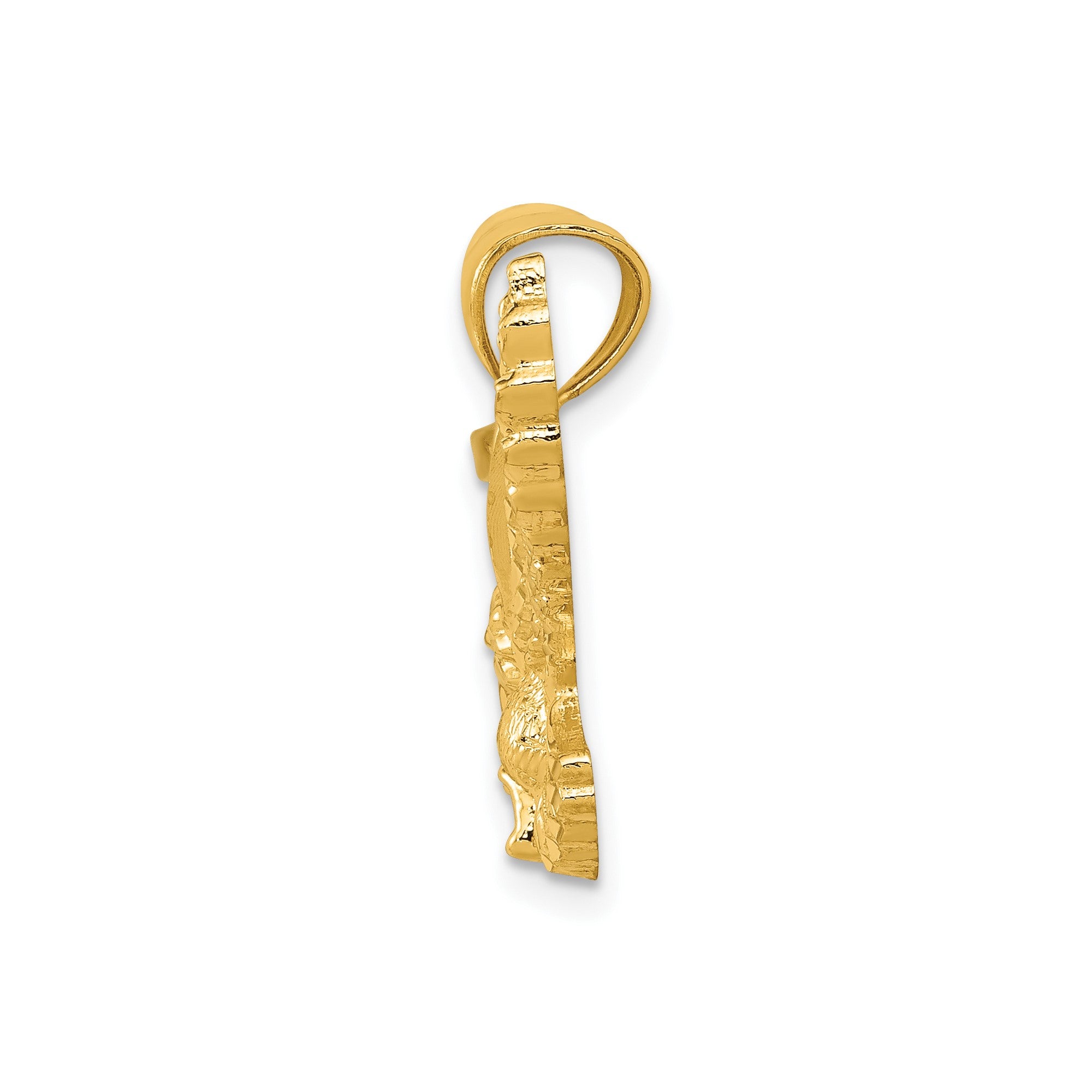 14k Yellow Gold Textured Landing Eagle Pendant Charm, 16x16