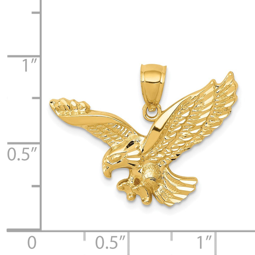 14k Yellow Gold Textured Landing Eagle Pendant Charm, 16x16