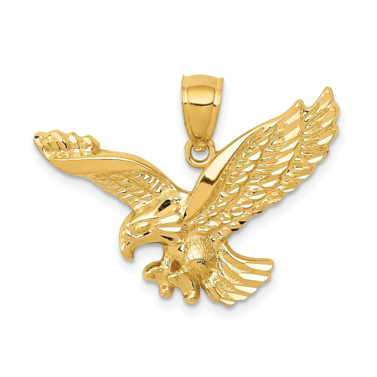 14k Yellow Gold Textured Landing Eagle Pendant Charm, 16x16