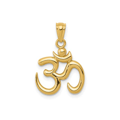 14k Yellow Gold Polished Om Symbol Pendant, 0.5 Inch Diameter