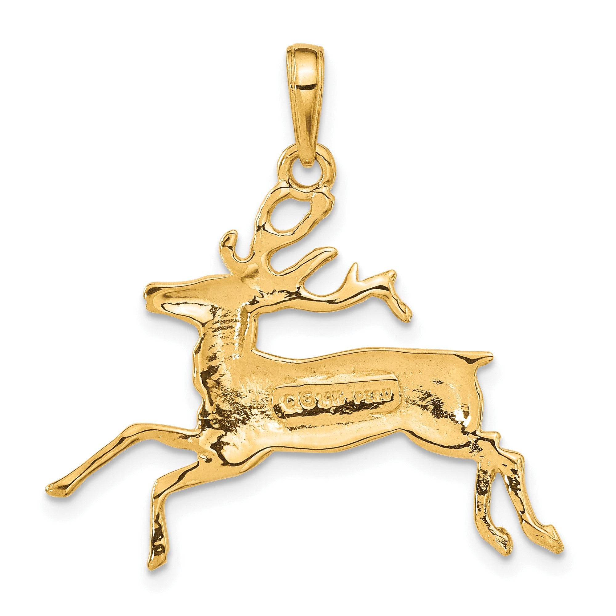 14k Yellow Gold Polished Running Deer Pendant, 29x29mm