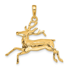14k Yellow Gold Polished Running Deer Pendant, 29x29mm