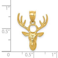 14k Yellow Gold Polished Deer Head Pendant, 23x18mm