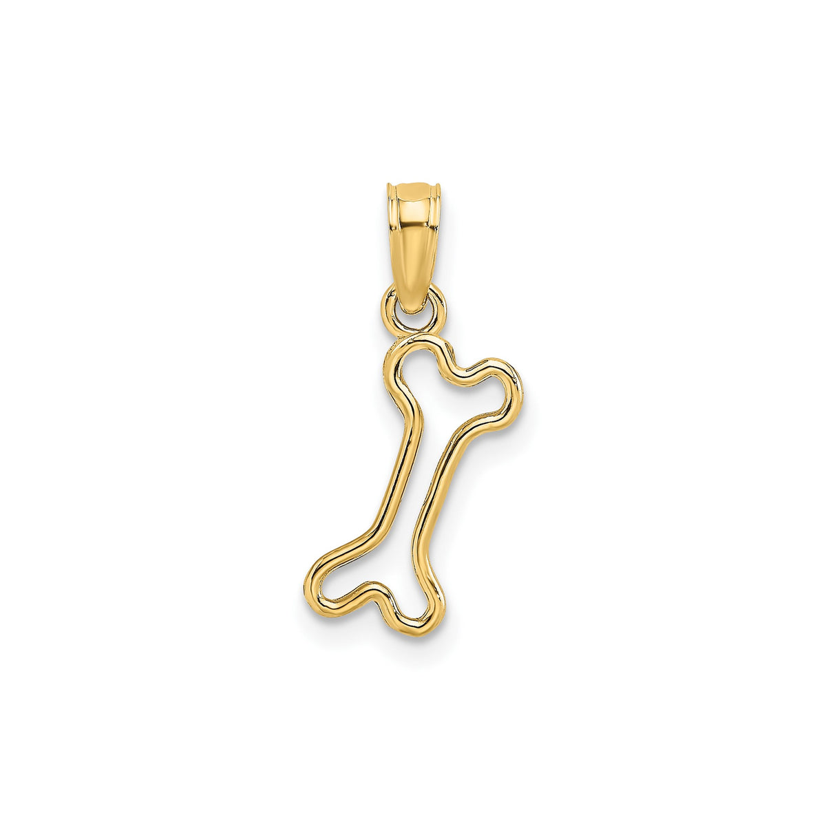 Solid Yellow Gold High Polished Mini Dog Bone Charm Pendant, 17x6mm