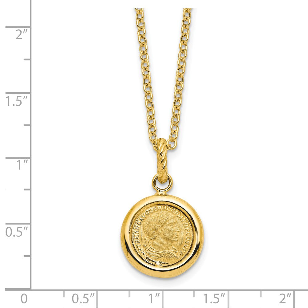 14k Yellow Gold High Polished and Matte Roman Coin Necklace, 18"