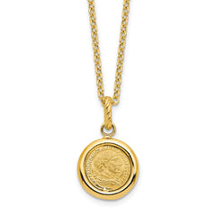 14k Yellow Gold High Polished and Matte Roman Coin Necklace, 18"