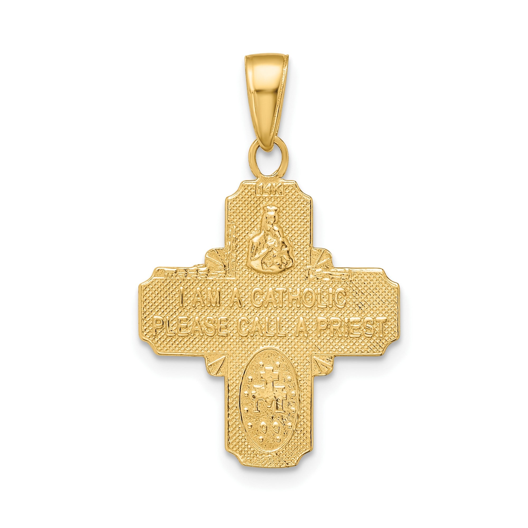 14k Yellow Gold Catholic 4-Way Cross Mary Saint Christopher Pendant, 28x17mm