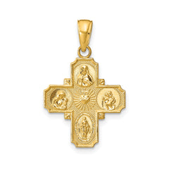 14k Yellow Gold Catholic 4-Way Cross Mary Saint Christopher Pendant, 28x17mm