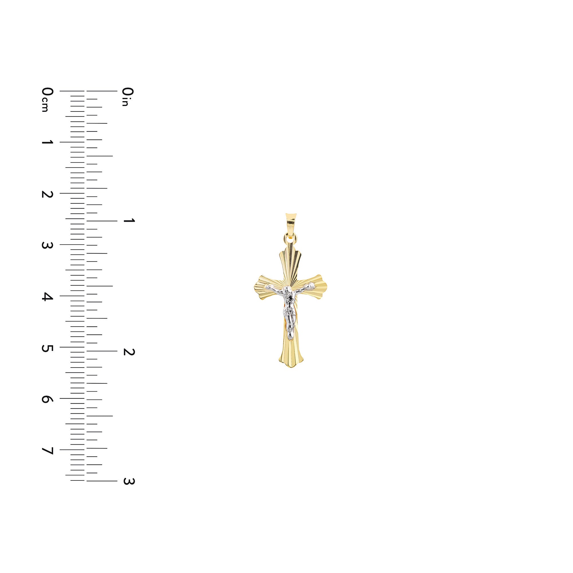14k Two-Tone Gold Fluted Crucifix Christian Pendant, 1 Inch Length