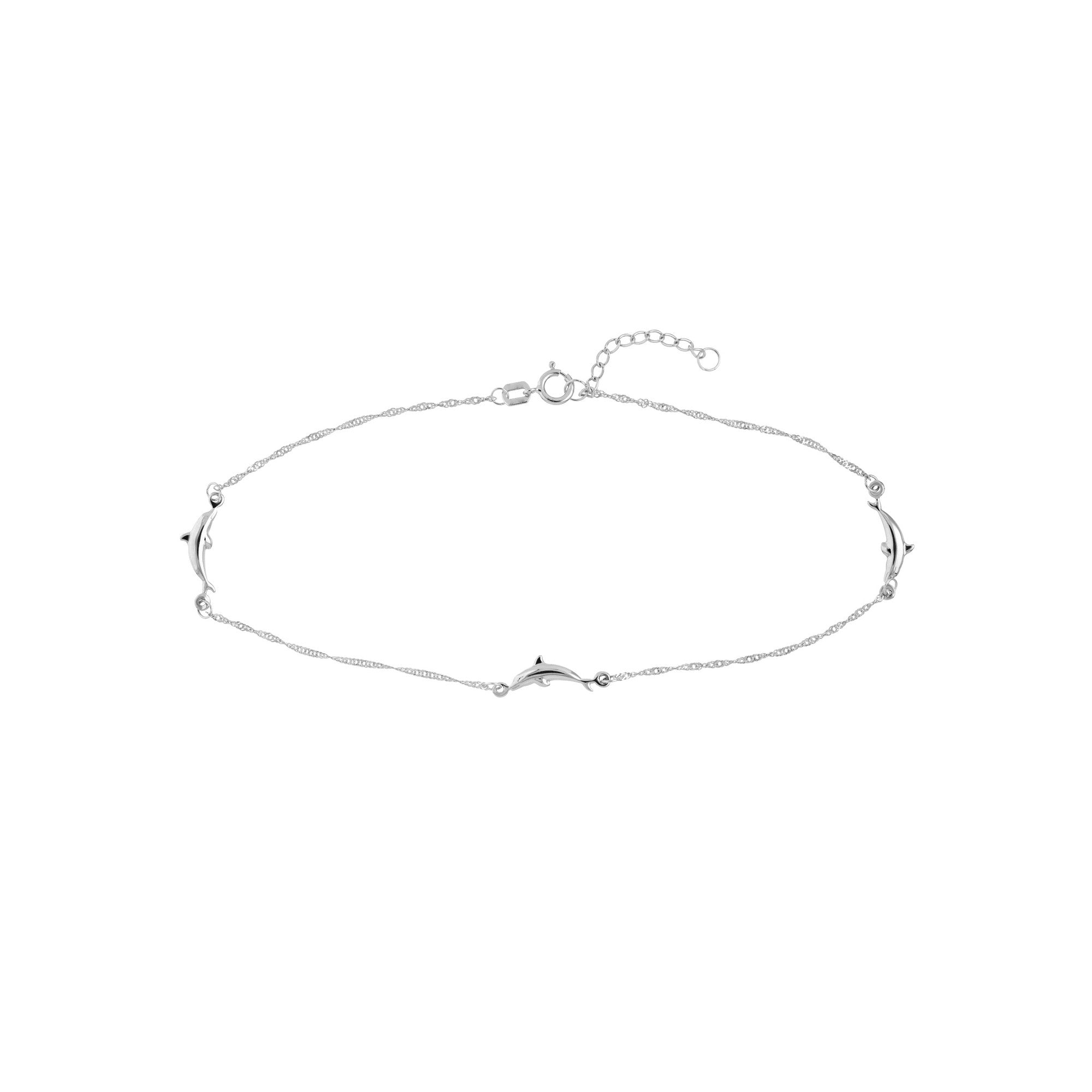Sterling Silver Dolphin Ankle Bracelet, 10 Inch, Adjustable Chain