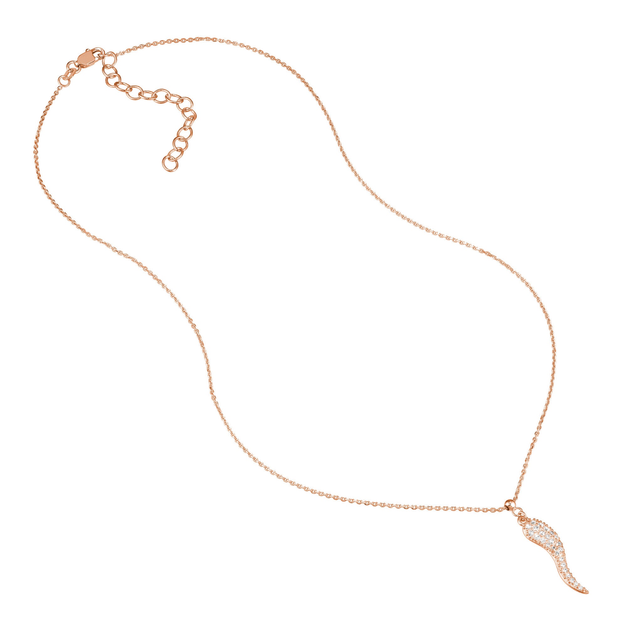Sterling Silver Italian Horn Pendant Necklace with CZ Stones, 18 Inches, Adjustable