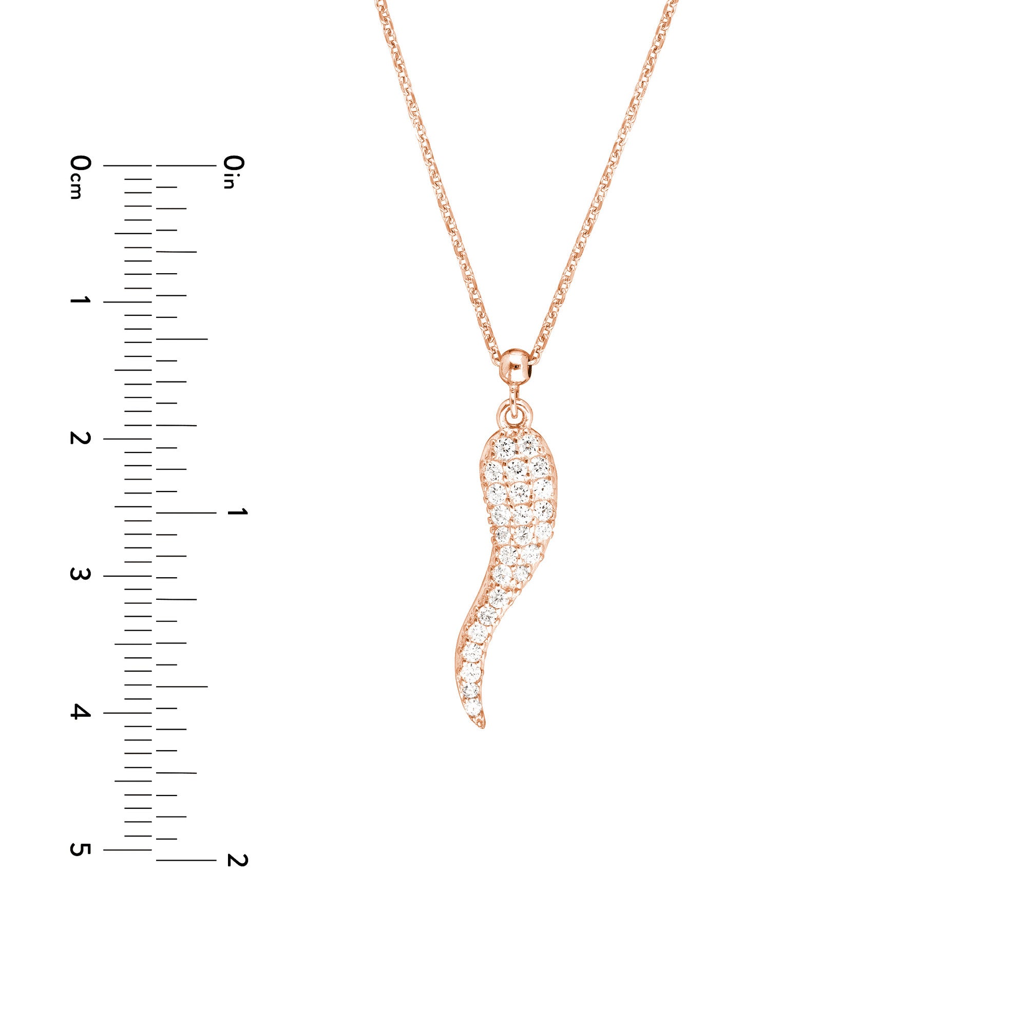 Sterling Silver Italian Horn Pendant Necklace with CZ Stones, 18 Inches, Adjustable