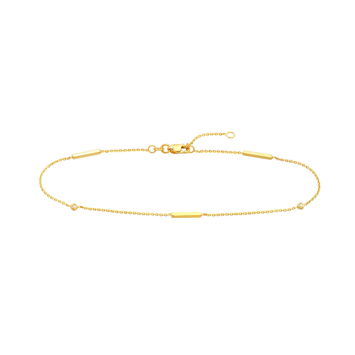 14k Yellow Gold 3pt Diamond Bezels and Bars Adjustable Anklet, 10"