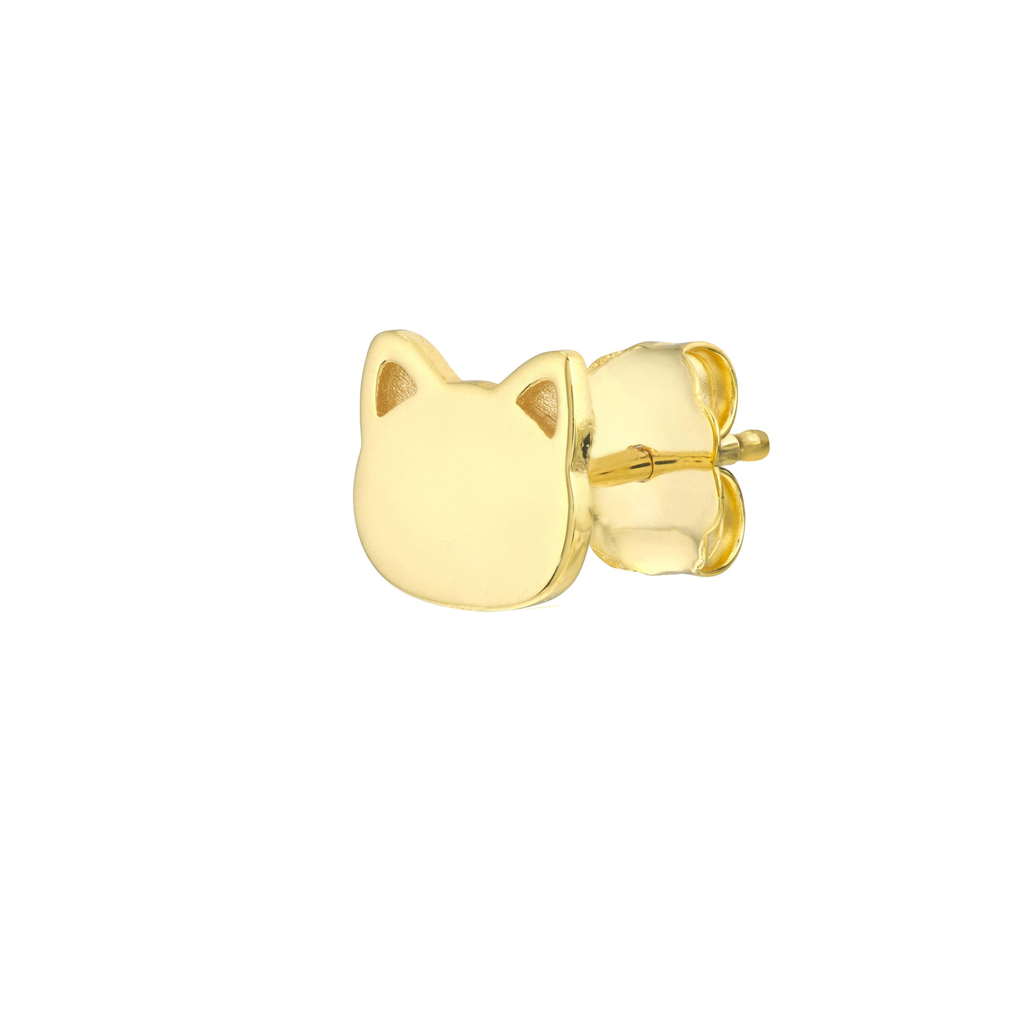 14k Gold Cat Stud Figure Earrings, 10mm