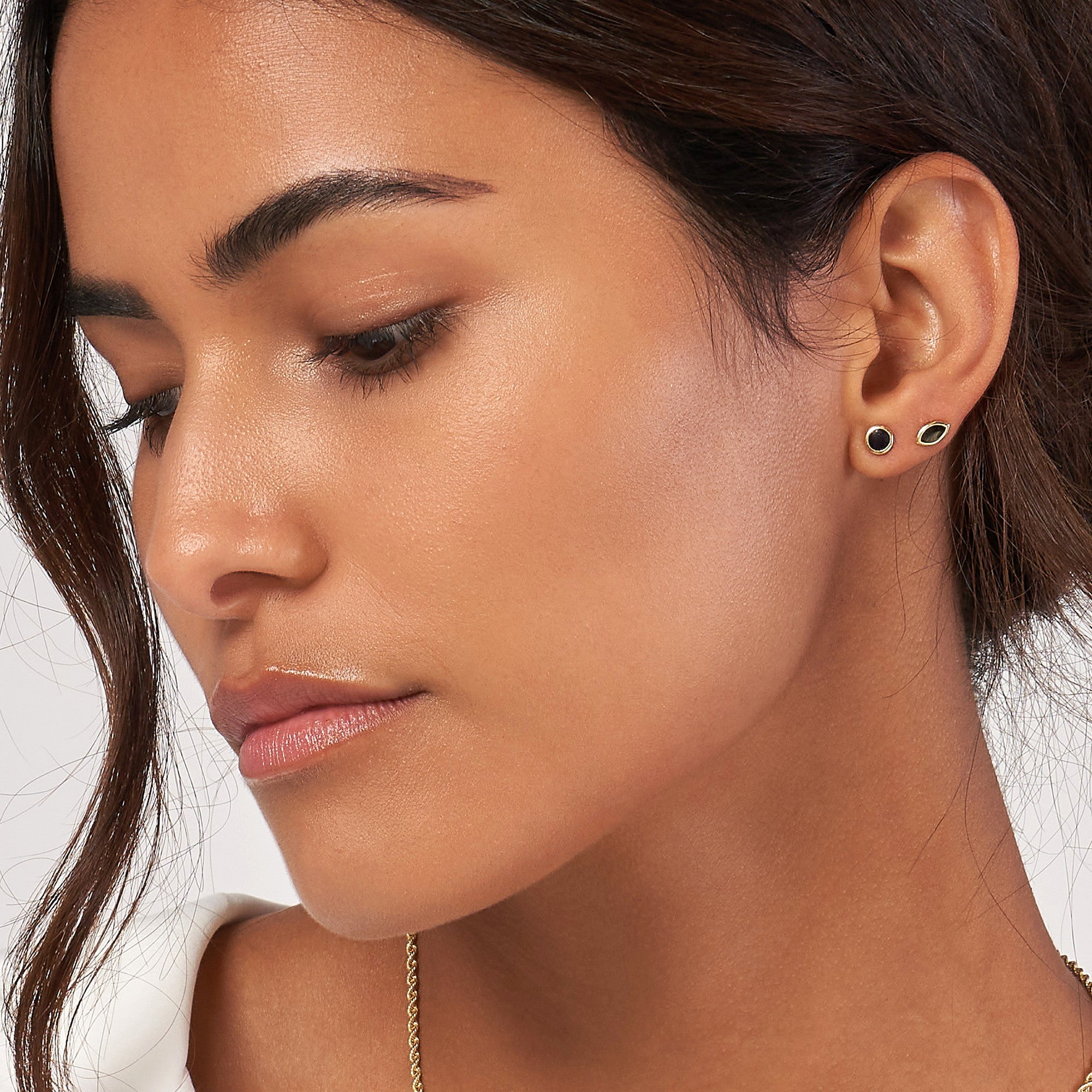 14k Yellow Gold Black Enamel Marquise Stud Earrings, 5mm