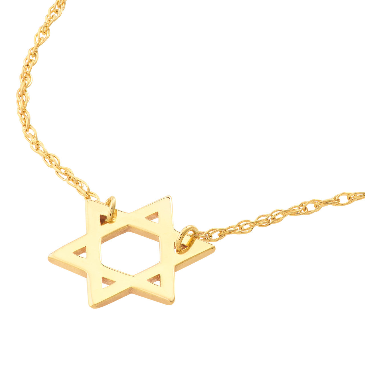 14k Yellow Gold Mini Star Of David Pendant Adjustable Necklace, 16" to 18"