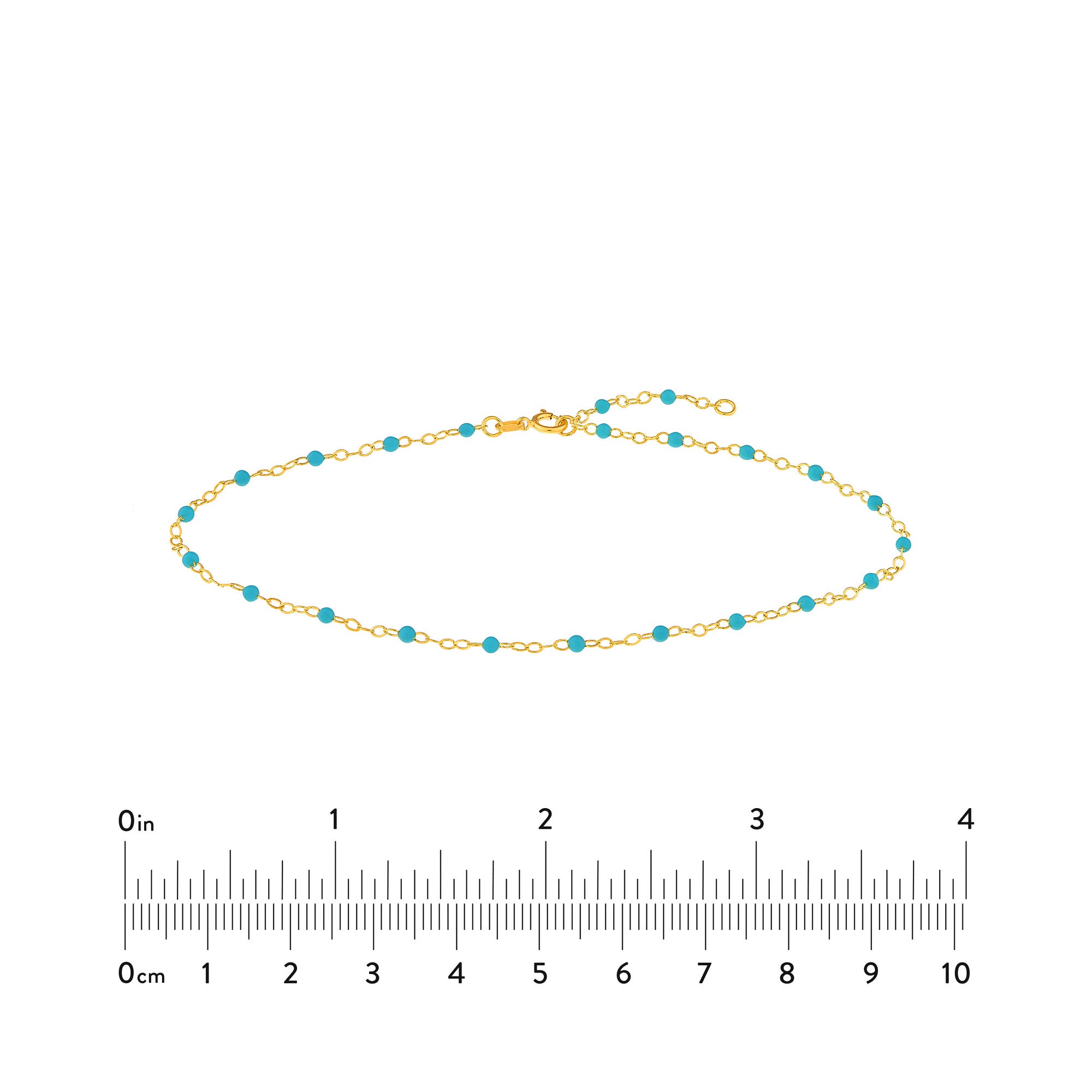 14K Yellow Gold Anklet with White Enamel Beads, Chain Style, 10 Inches
